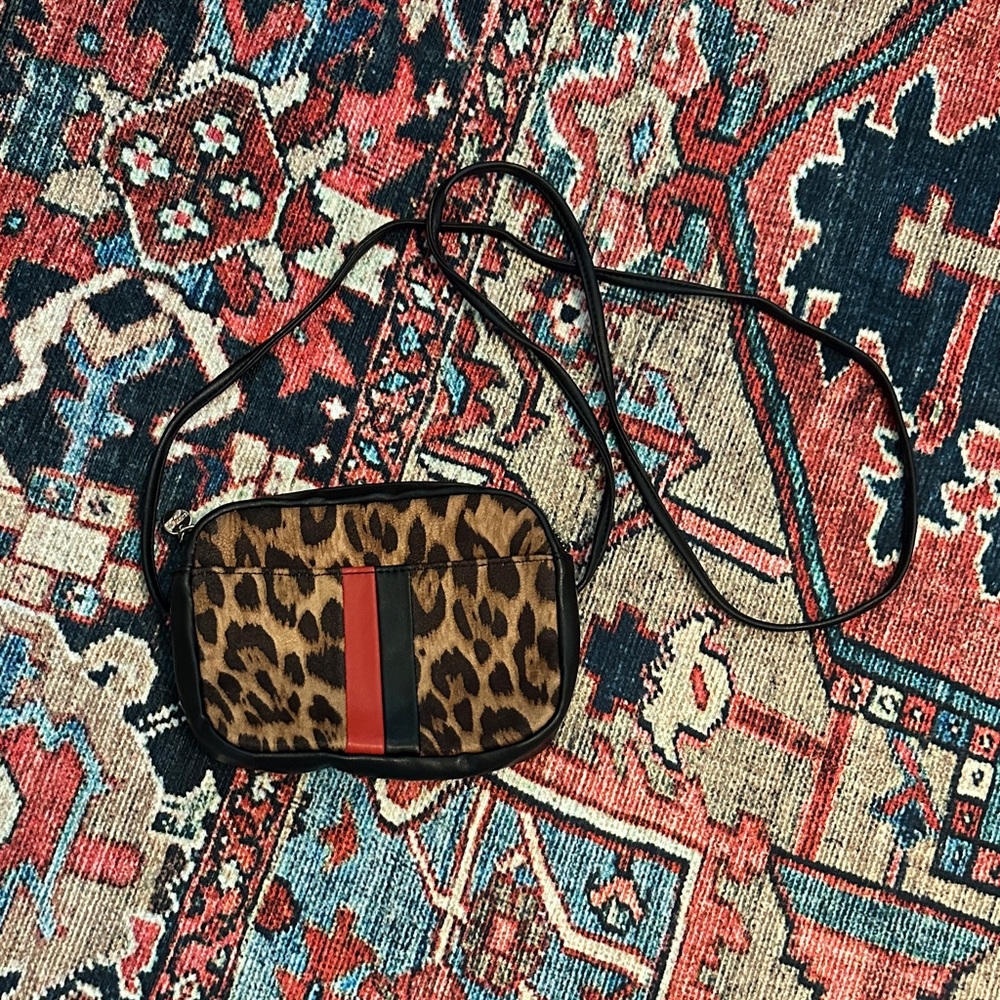 Express Leopard Print Crossbody Bag with Red Accent
